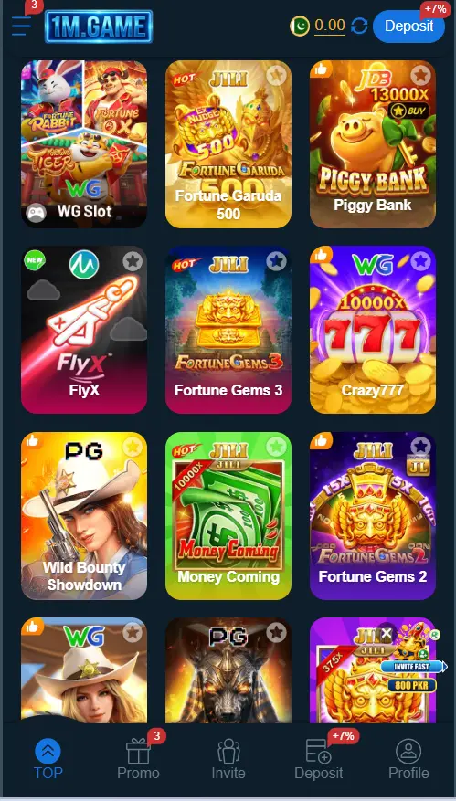 1M Game APK's mini-Games hub. 
